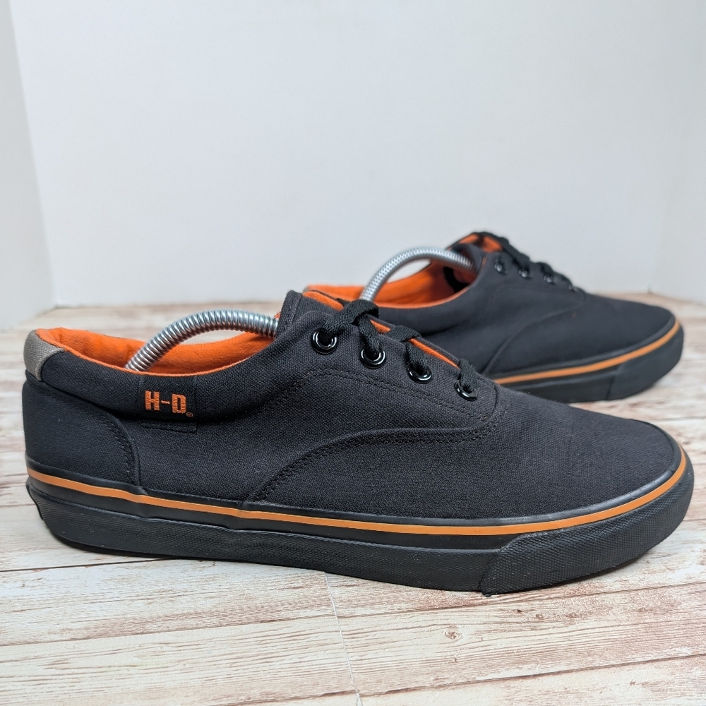 Harley Davidson Canvas Black Orange Sneakers Tennis Shoes Men's Size 10 H-D - Picture 2 of 14